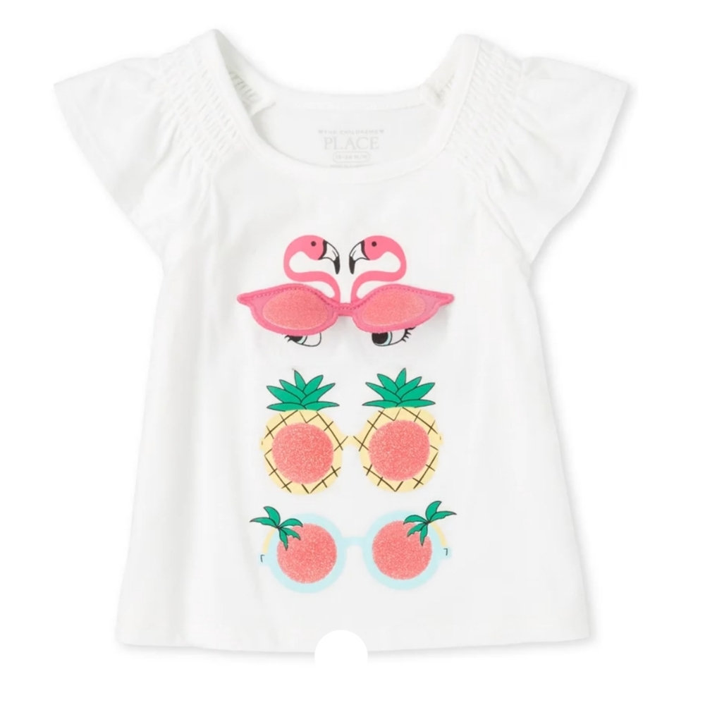  Toddler Girls Glitter Peek-A-Boo Ruffle Top